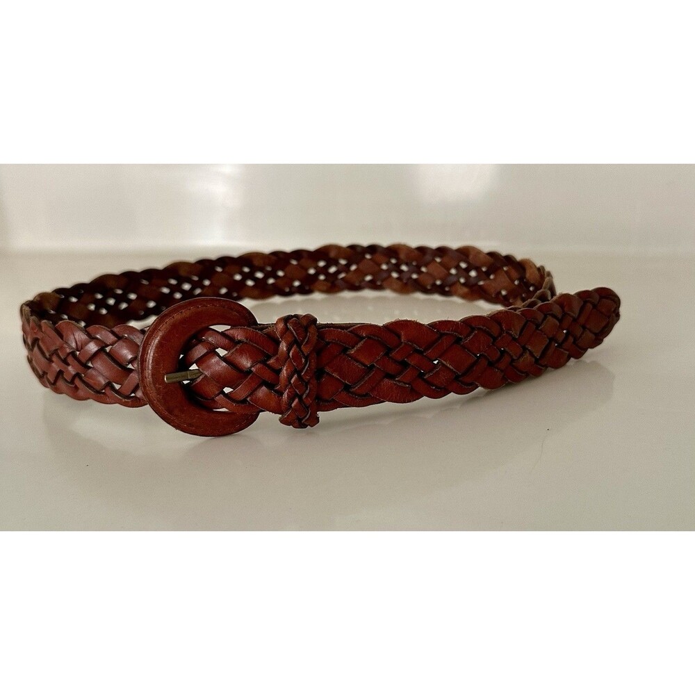 VTG 1980s 90’s Bass&Co? Boho Brown Leather Woven Braided Belt Women’s Large 1.5” - Picture 9 of 10